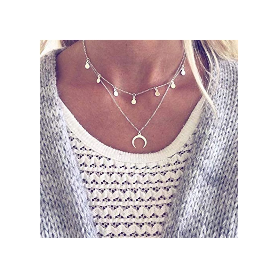 Social Jovono Boho Collar con colgante de media luna de varias capas con