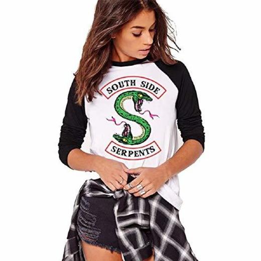 Costura en Blanco y Negro Moda Riverdale-South Side Serpents Camiseta Estampada de