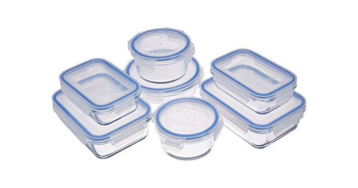 Home AmazonBasics - Recipientes de cristal para alimentos, con cierre 14 piezas (7