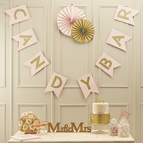 Home Ginger Ray rosa Pastel y dorado purpurina Candy Bar banderines de boda - Pastel