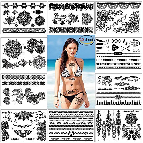 Social Konsait Falsos joyas Tatuaje temporal impermeable Arte Corporal Tatuajes Adhesivos Tatoos negro