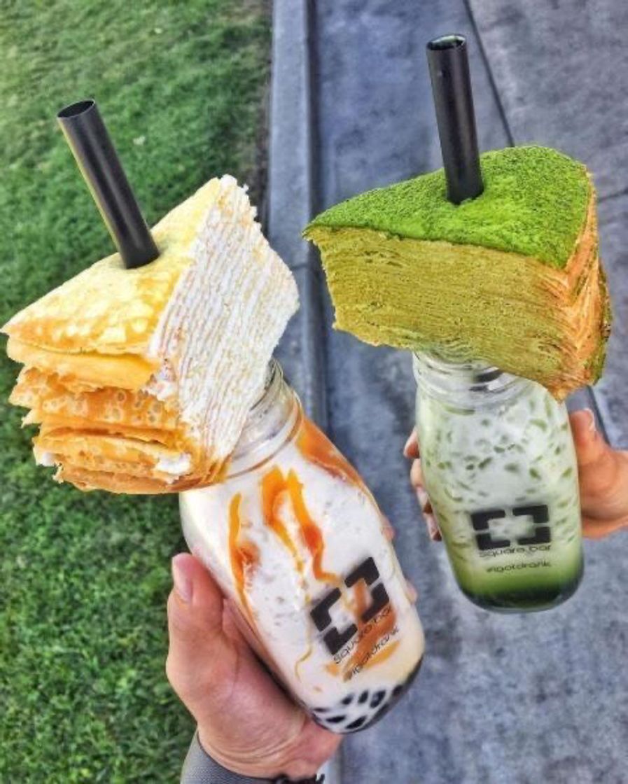 Moda Drinks de caramelo e chá verde, que vem com um um bolo 🧁