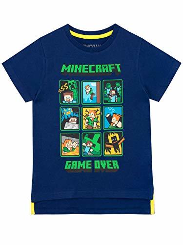 Moda Minecraft Camiseta de Manga Corta para niños Creeper and Steve Azul 7-8