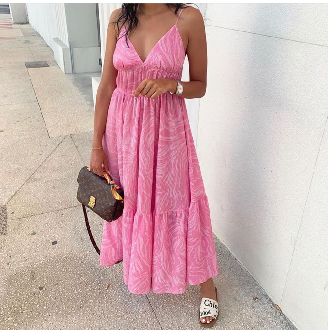 Social Vestido comprido com textura - Rosa/Estampado -