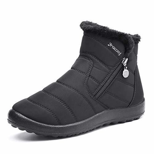 Moda gracosy Botas de Mujer Otoño Invierno Goma Encaje Forro de Piel Punta