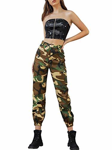 Moda Leepus Pantalones Cargo de Mujer Camuflaje Imprimir Cintura Alta Bolsillos con Cremallera