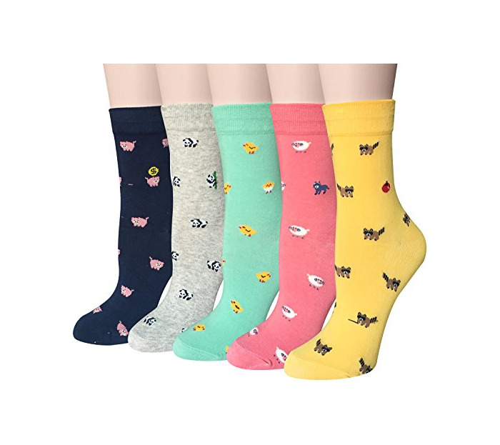 Fashion Chalier Pack de 5 Calcetines Mujer Divertidos Originales Animales Lindos Estampados Ocasionales