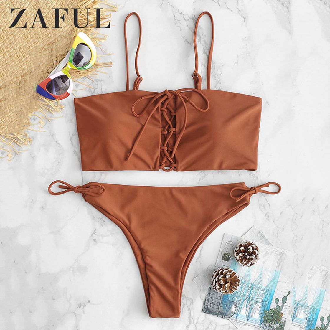 Producto ZAFUL Mujer Sólido Tanga Corte Alto Bikini Conjuntos