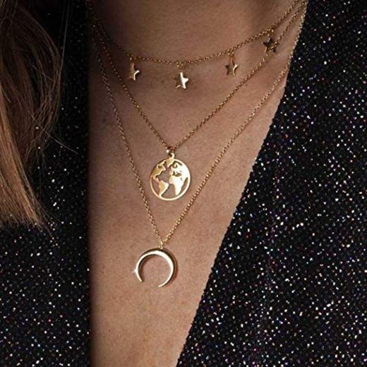 Zoestar Collar con colgante de luna dorada con diseño de estrellas bohemias para mujeres y niñas