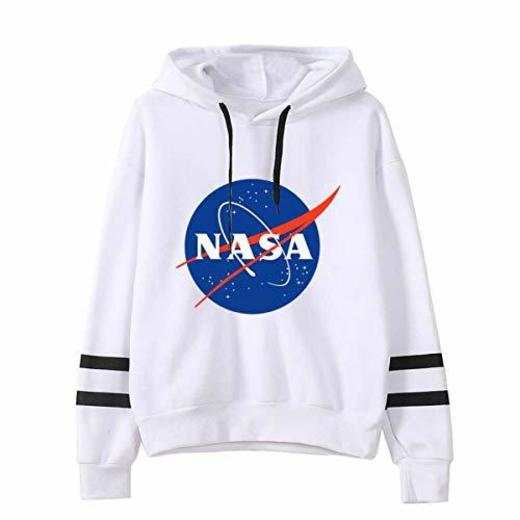 Rying Mujer NASA Aeronautico Sudadera con Capucha Manga Larga Deportiva Astronaut Logo Unisex Hoodie 