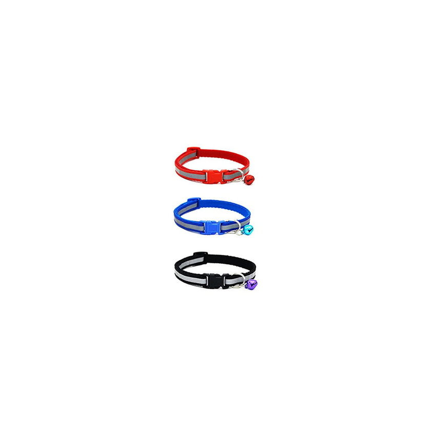 Social UEETEK 3pcs gato reflectante Collar con campana regulable para mascotas gatito cachorro