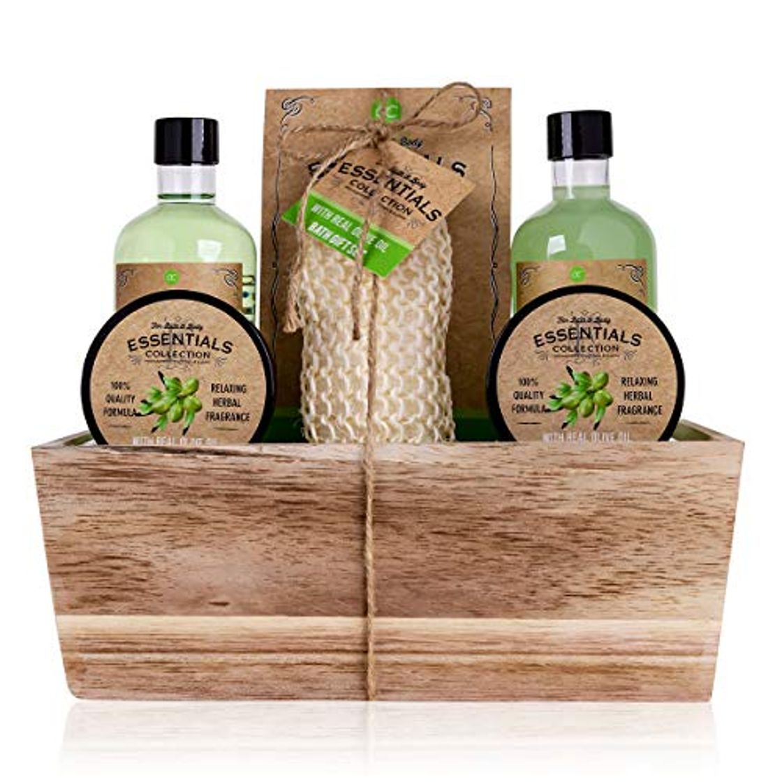 Products Accentra Olive - Set de regalo con cesta de madera para baño