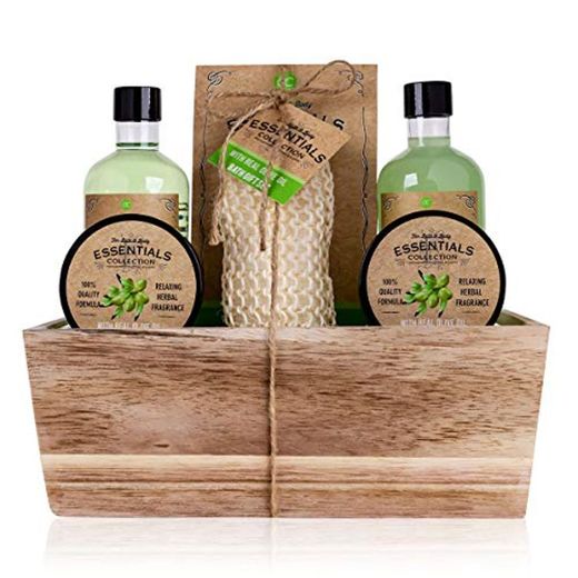 Accentra Olive - Set de regalo con cesta de madera para baño