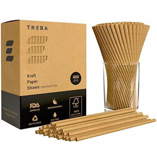 TREBA 400 Pajitas Biodegradables de Papel Kraft- Pajitas para Beber Sin Envueltas