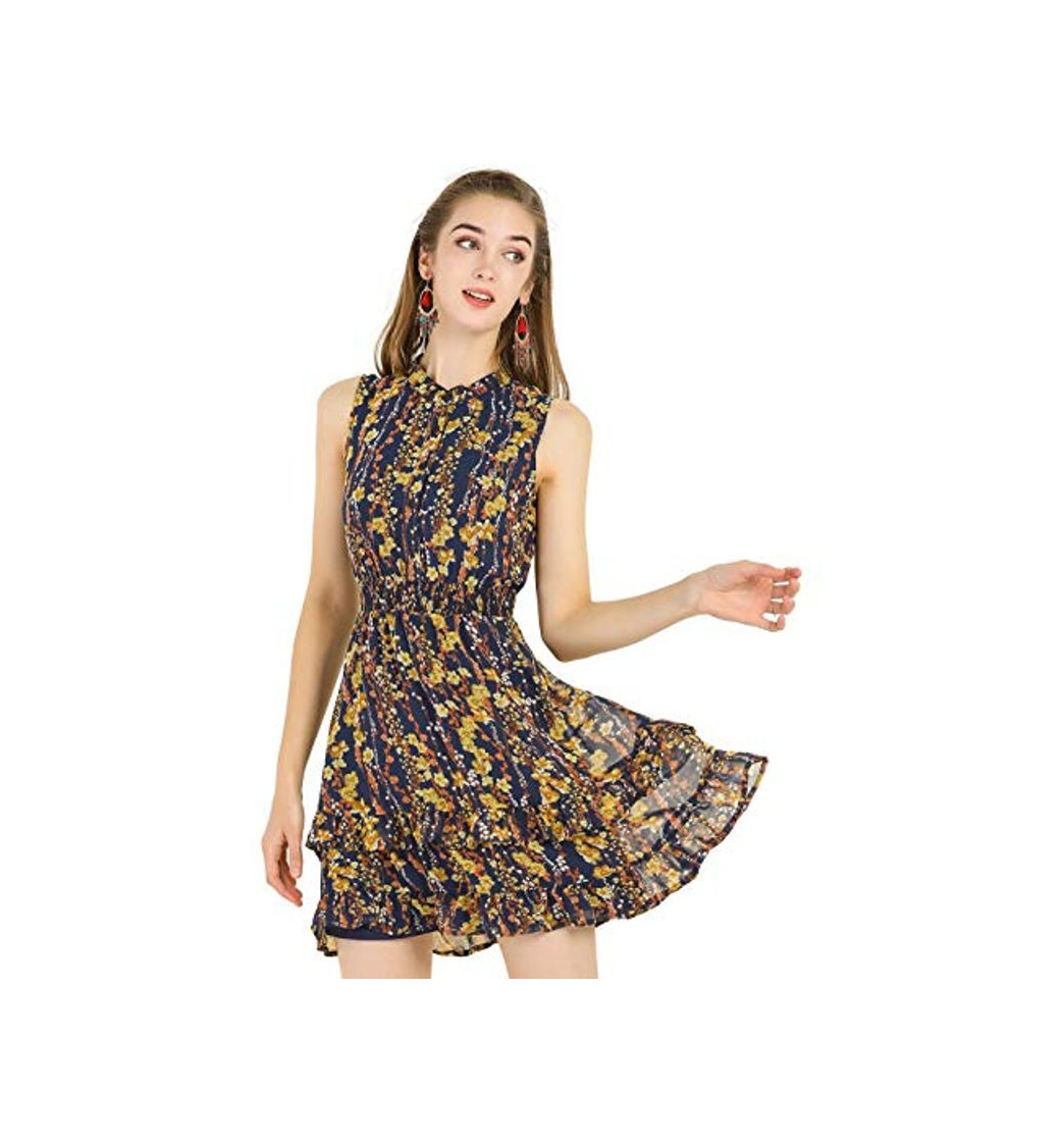 Social Allegra K Mini Vestido Floral De Gasa con Volantes En Niveles Cintura