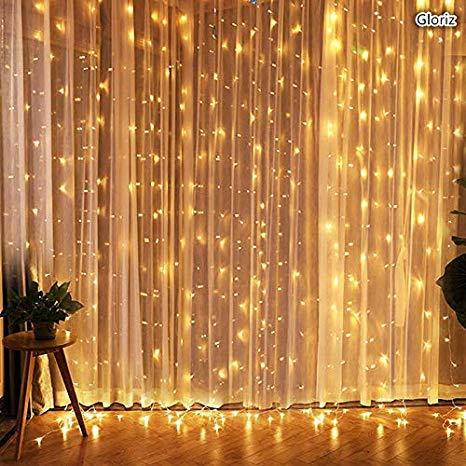 Moda Cortina de Luces Navideñas blanco-amarillo 60 led 