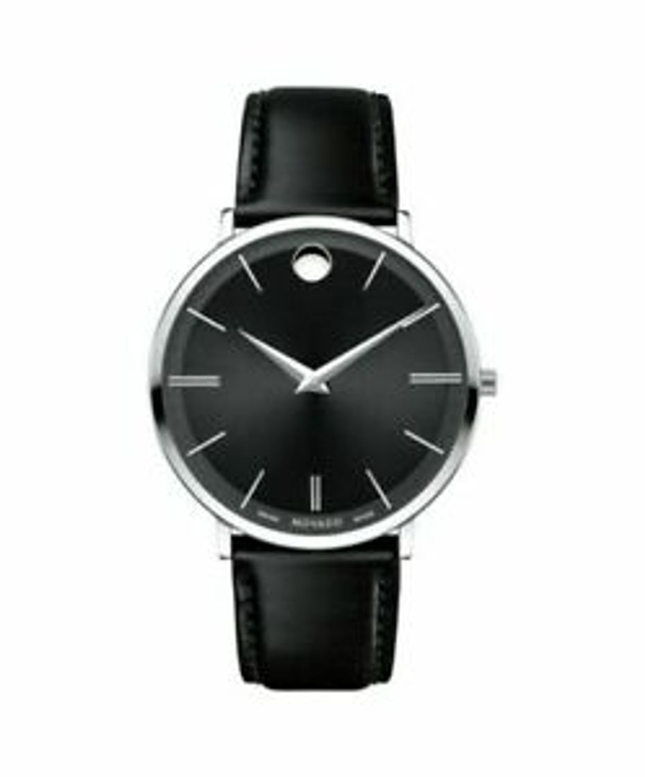 Moda Movado Men's Swiss Ultra Slim Black Leather Strap Watch 40mm ...