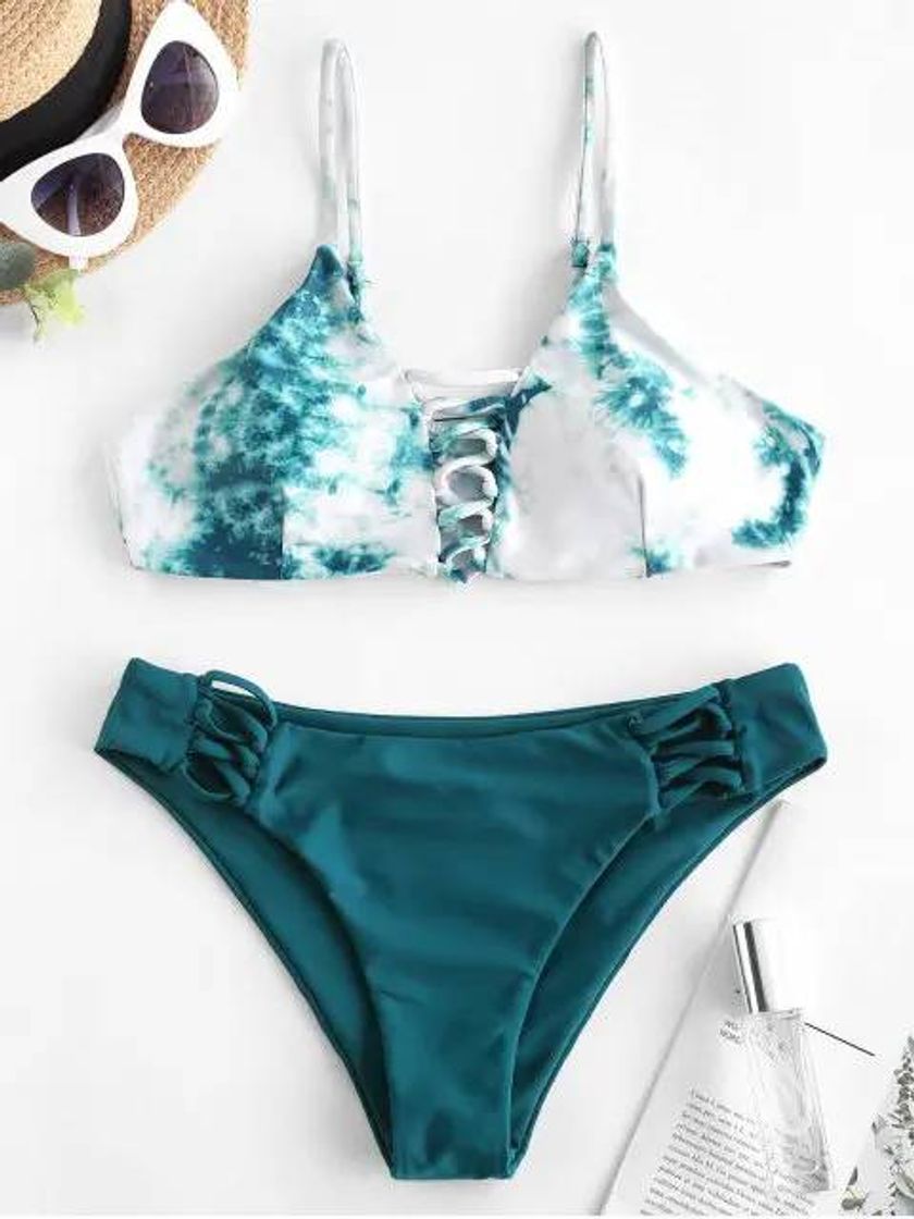 Moda ZAFUL - Bikini Tye-Dye Con Celosía Azul ⚡