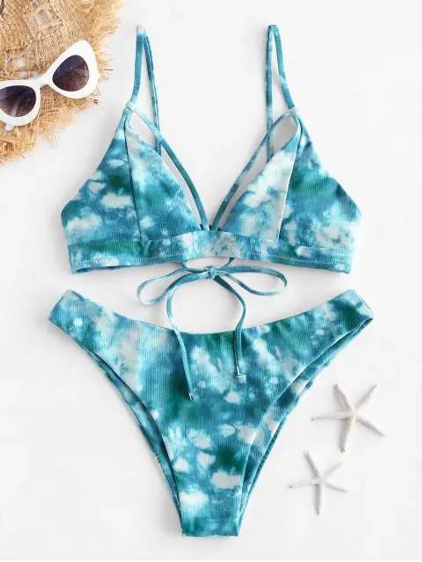 Moda Bikini Tie-Dye Túrquesa Grisáceo 