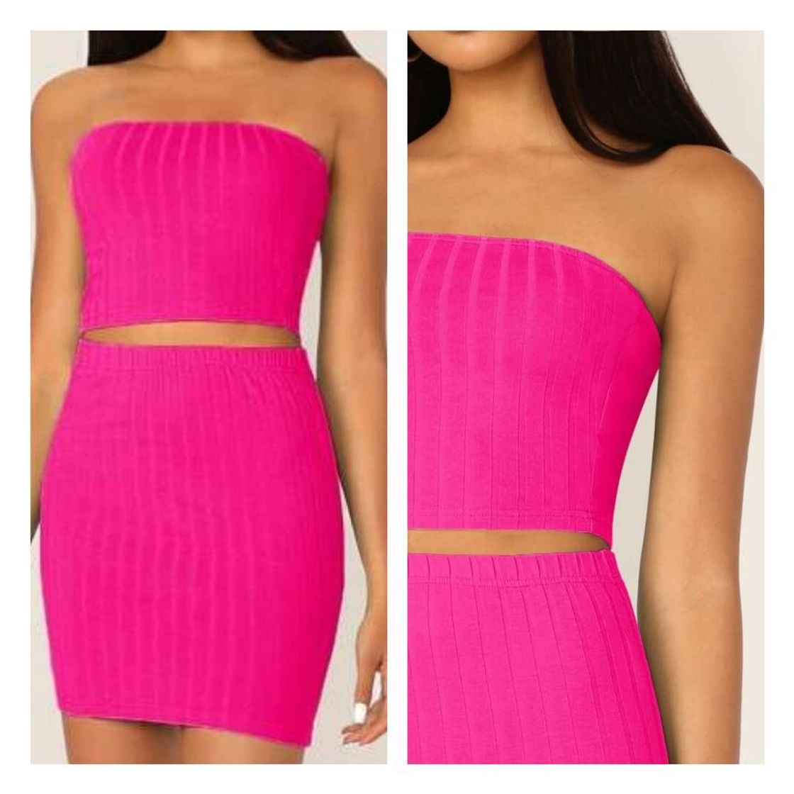 Moda Neon Pink Rib-knit Tube Crop Top & Skirt Set | SHEIN USA