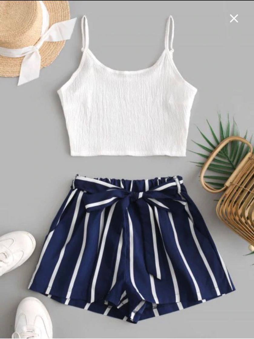 Fashion Conjunto De Top Frente Única Barriga De Fora E Short Com Cin