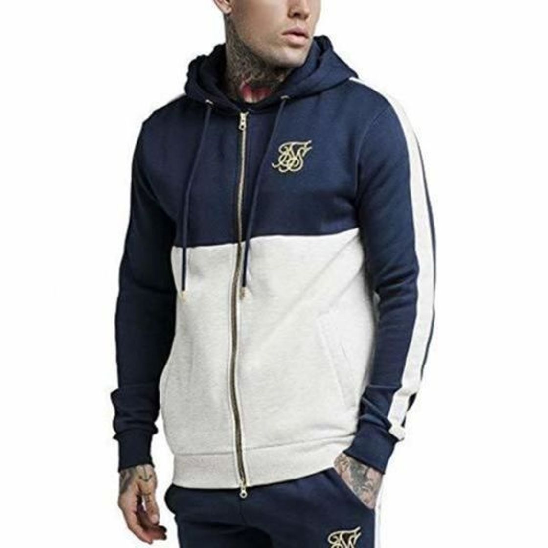 Moda Sik Silk Chaqueta Chándal Gris Hombre Hoodie