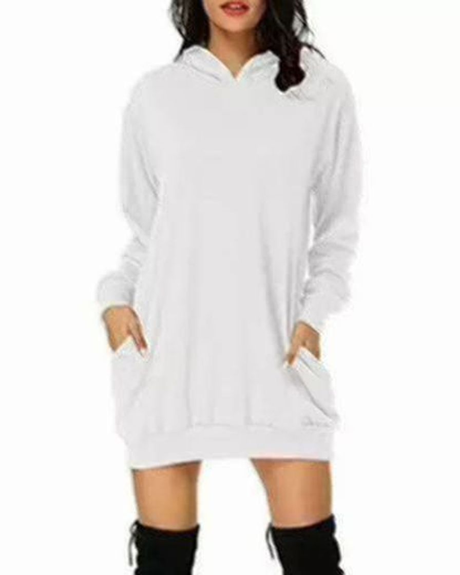 Fashion Sudaderas con Capucha Mujer Manga Larga Jersey Larga Casual Vestidos Sudadera Vestidos Hoodie Jersey Larga con Bolsillos Albaricoque S