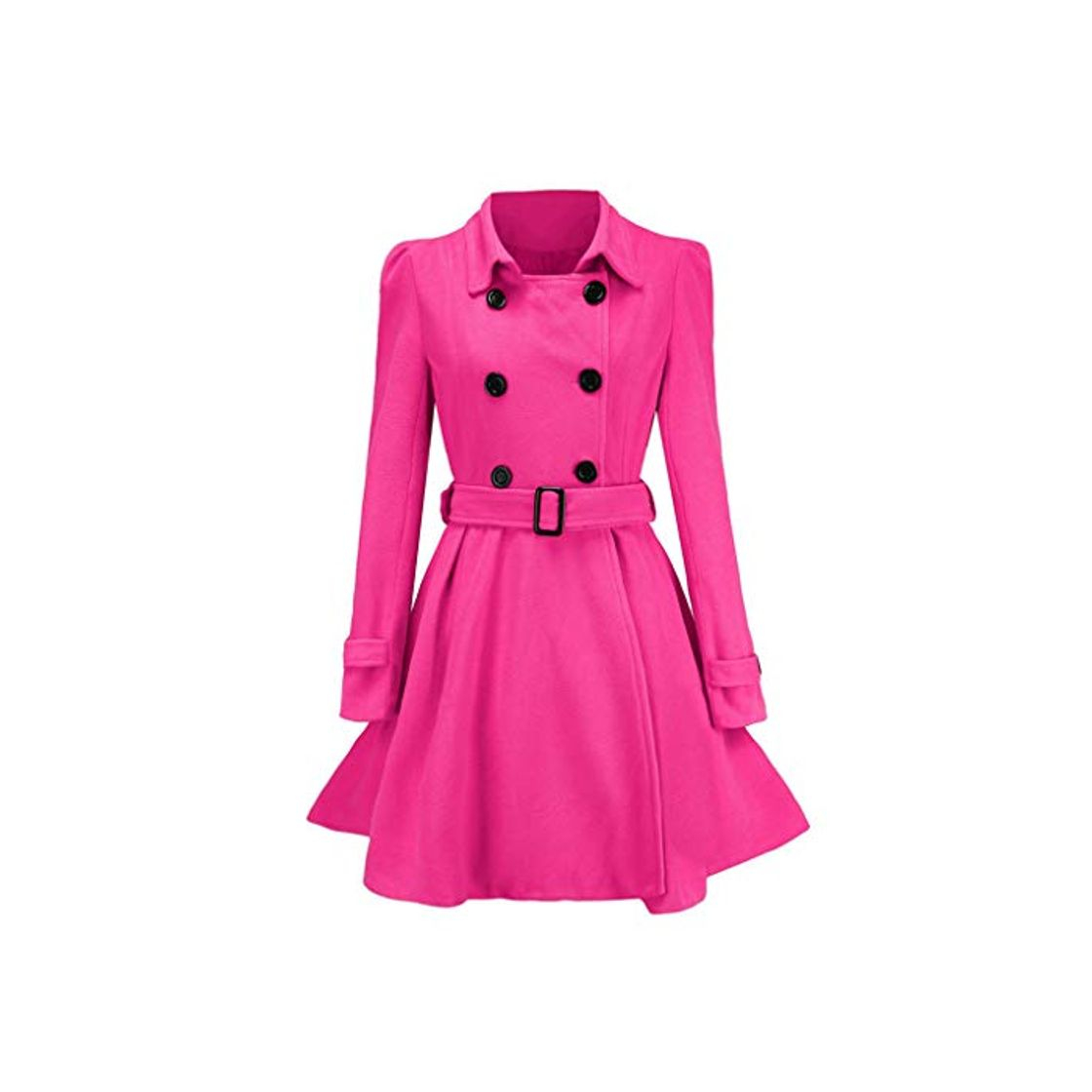 Fashion ReooLy Invierno Cálido Mujer Botones Abrigo de Lana Gabardina Chaqueta Cinturón Abrigo Prendas de Vestir（Rosa Caliente，XL）