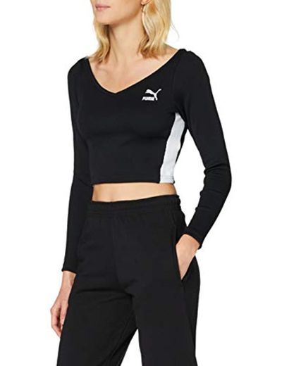 PUMA Classics Ribbed Longsleeve Cropped Top Camiseta