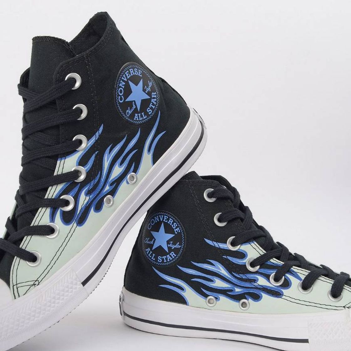 Moda All Star Flame Hi Preto Azul