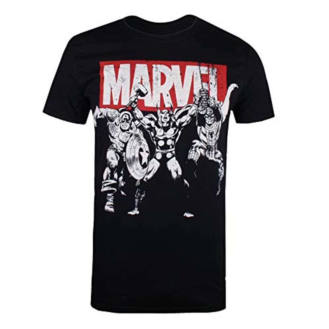 Moda Marvel Trio Heroes Camiseta, Negro