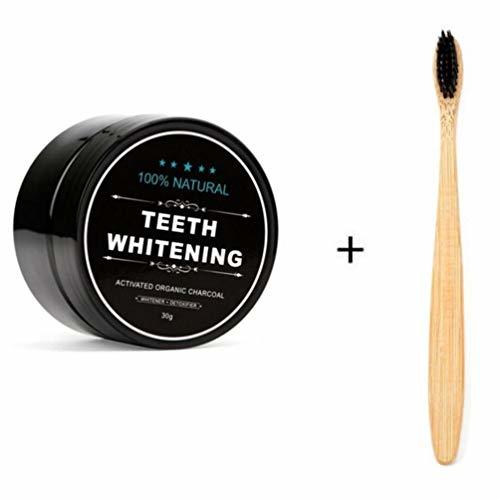 Belleza Natural Organic Activated Charcoal Bamboo Teeth Whitening Powder Pasta de dientes cepillo