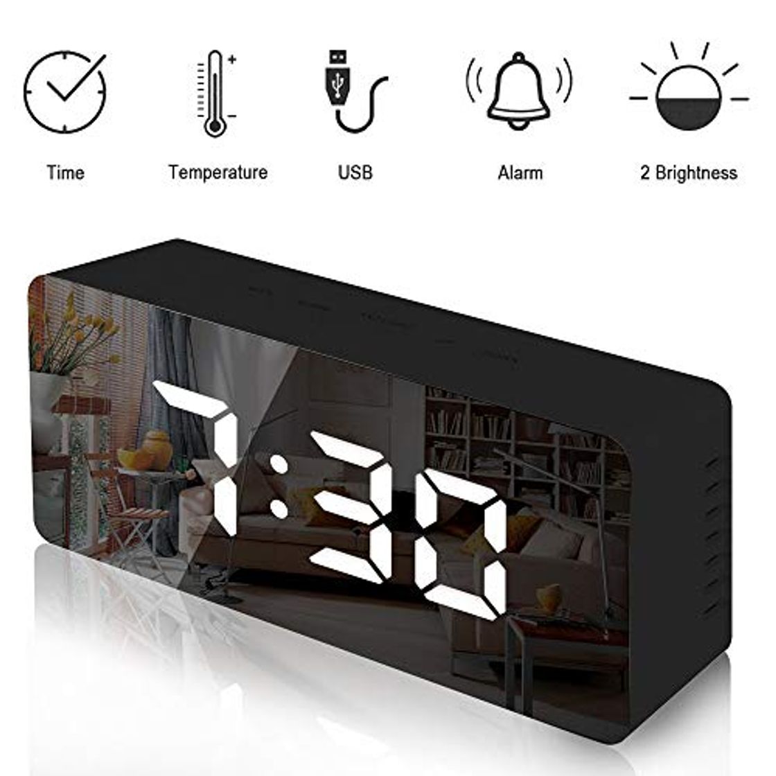 Productos Lambony Reloj Despertador con Espejo Digital con Pantalla LED de Temperatura, Tiempo