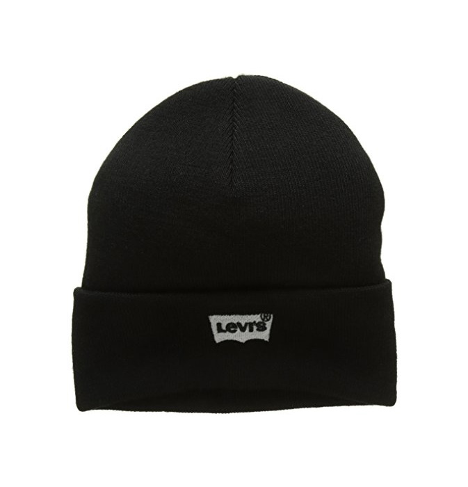 Moda Levi's Batwing Embroidered Slouchy Beanie Gorro de Punto, Negro