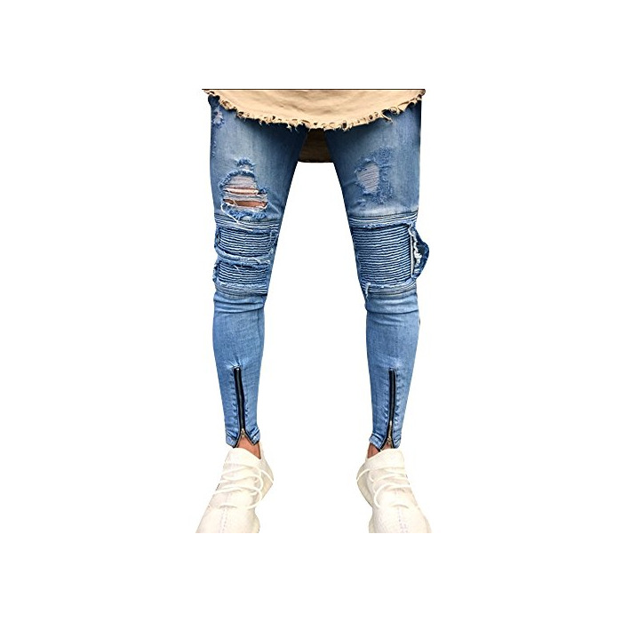 Fashion Rawdah_Pantalones Vaqueros Hombres Rotos Pitillo Originales Slim Fit Skinny Pantalones Casuales Elasticos