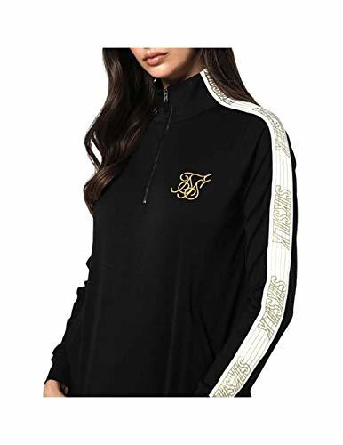 Fashion Sik Silk Sudadera Quarter Zip Runner Tape Track Top M Negro