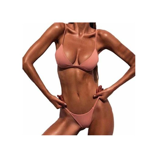 heekpek 2019 Verano Mujer Bikini Dos Piezas Push Up Color Liso Traje