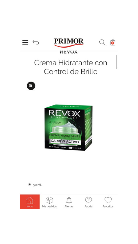 Product Crema hidratante; control brillo con carbón activo de bambú 