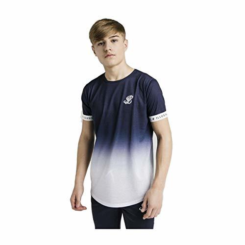 Moda Illusive London Camiseta Fade Tech Azul Marino y Blanco