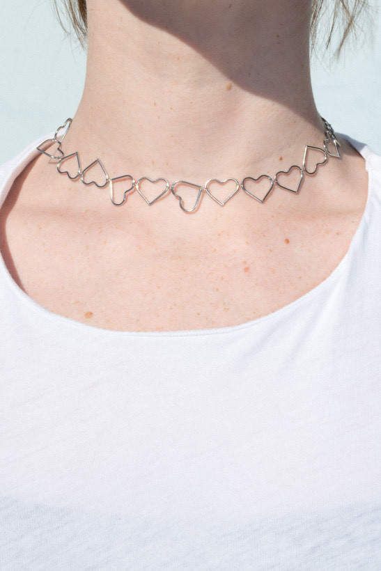 Fashion Silver Hearts Choker - Brandy Melville