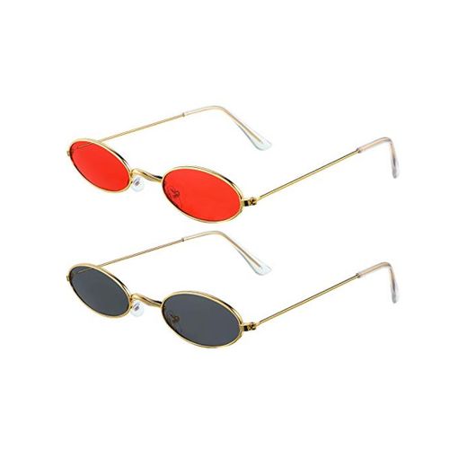 Frienda 2 Pares Gafas de Sol Ovalada Vintage Pequeño Mini Gafas Redondos