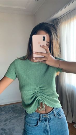 jersey crochet elástico verde
