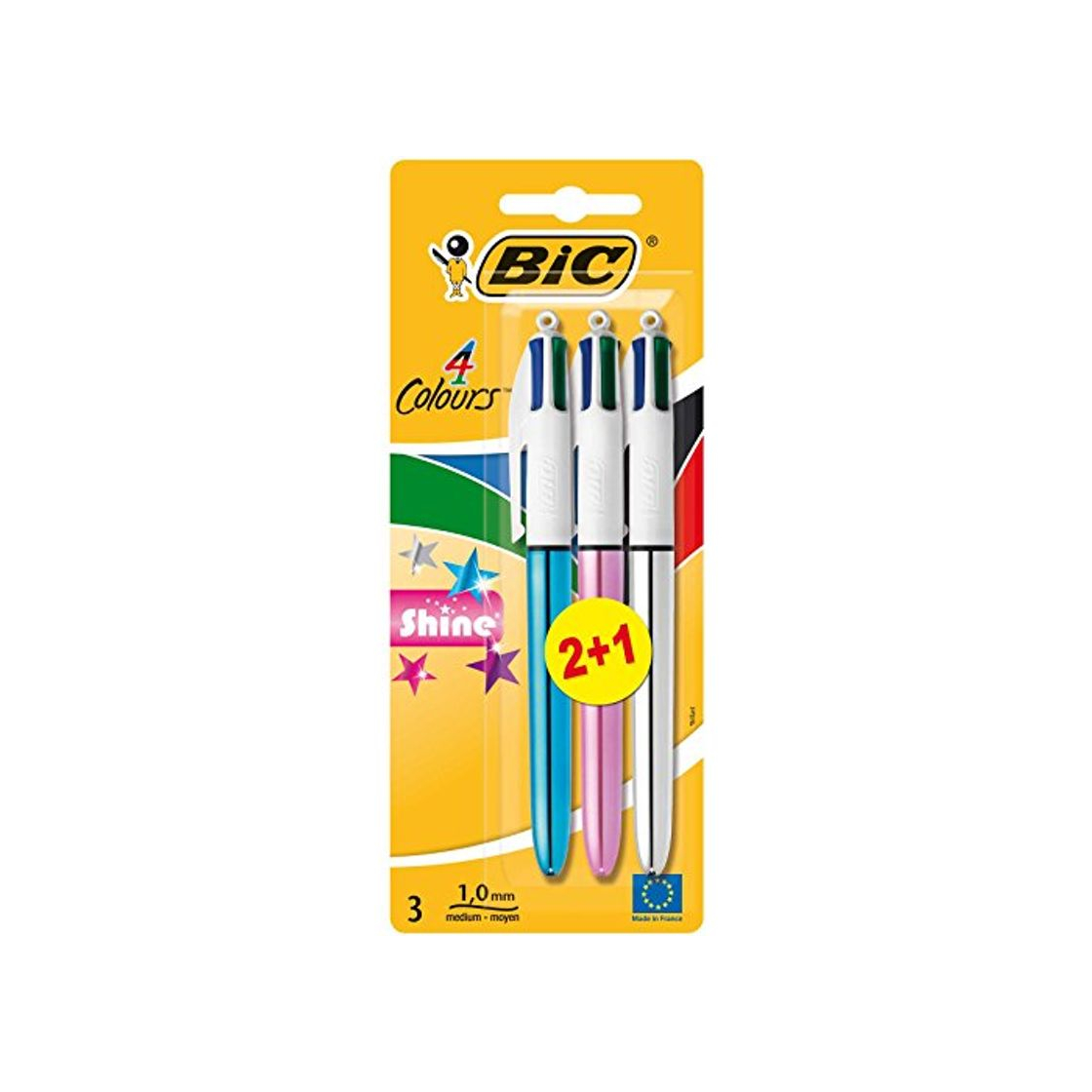 Social BIC 4-Color Shine - Pack de 2+1 bolígrafos con 4 colores de