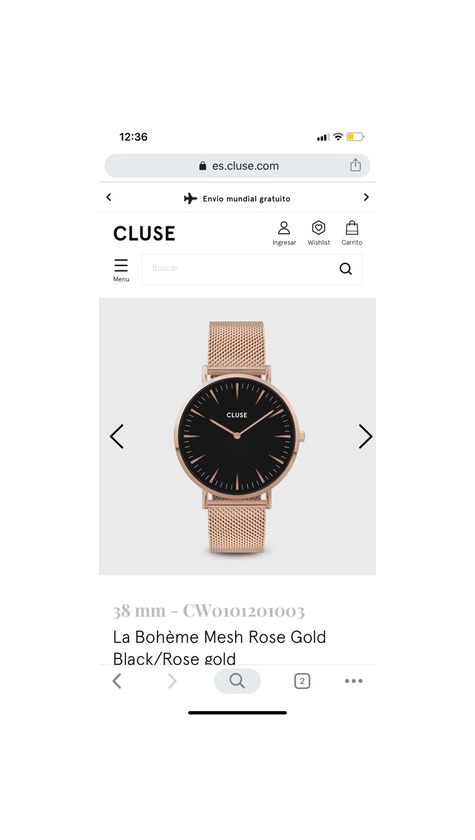 Productos La Bohème Watch Leather Rose Gold Black/Black