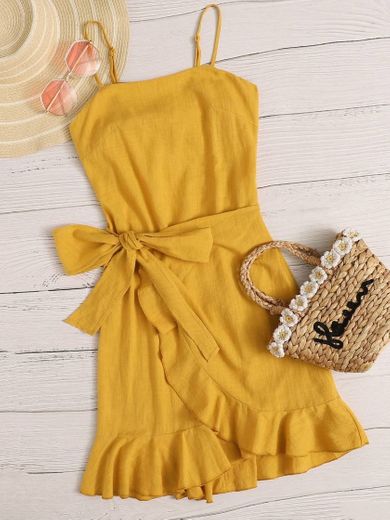 Vestido amarillo fruncido 