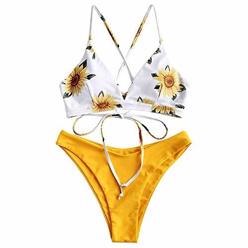 ZAFUL Conjunto de Bikini con Relleno Push Up Triangular Busto Ajustable con