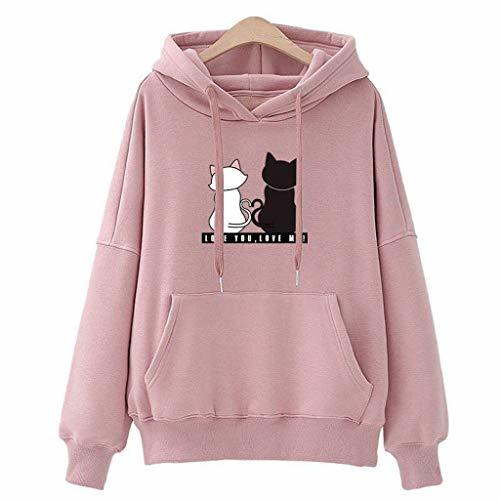 Moda MEIbax Mujeres Casual Moda Sudaderas con Capucha Color sólido Linda Bote Gato