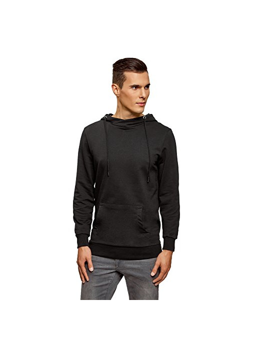 oodji Ultra Hombre Sudadera Básica con Bolsillo, Negro, ES 50