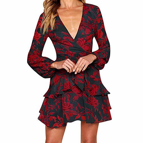 ZODOF Vestido Mujer Elegante Largo Sexy Verano Moda Mujer Ropa Escote-V Vestido