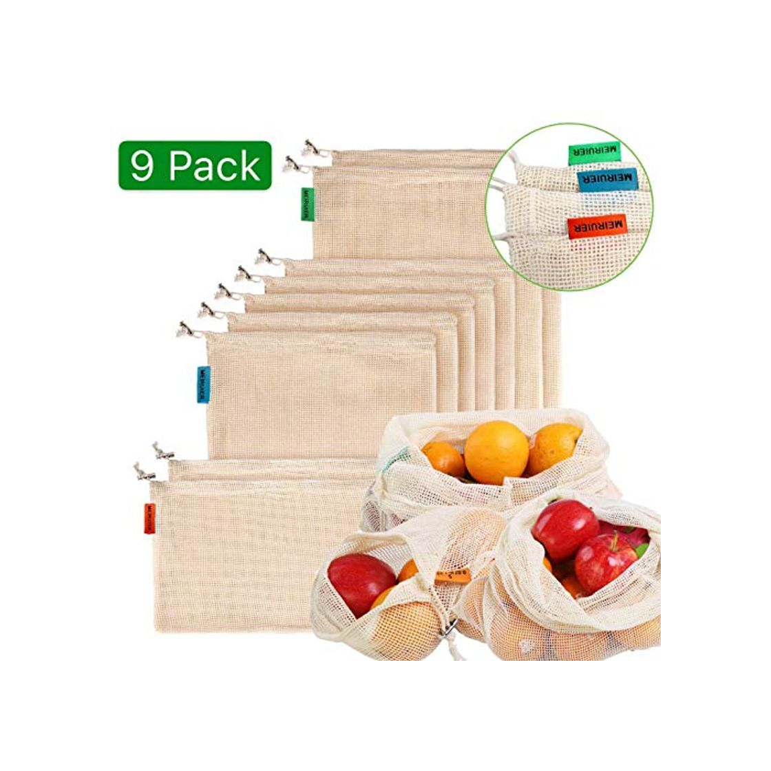 Home Meiruier 9pcs Bolsa Reutilizable Algodon de Vegetales